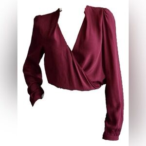Sezane Purple Wine Textured Abelia Wrap Blouse Size 8 (40)
